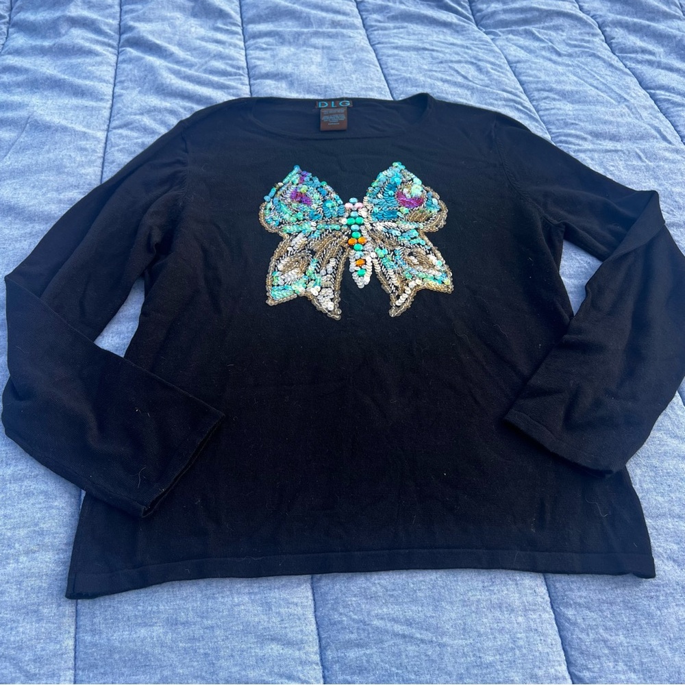 Vintage DLG Sequined Butterfly Sweater Size Medium